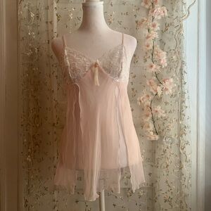 vintage pink and white lace slip dress size M